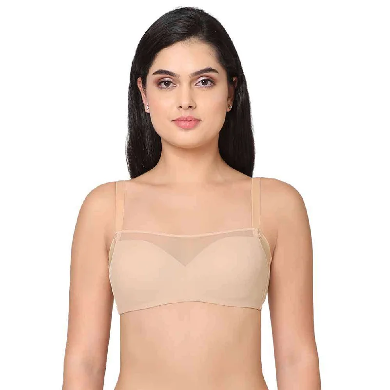 Contour Padded Wired 3/4th Cup Full Coverage Mesh Fashion Bra - Beige