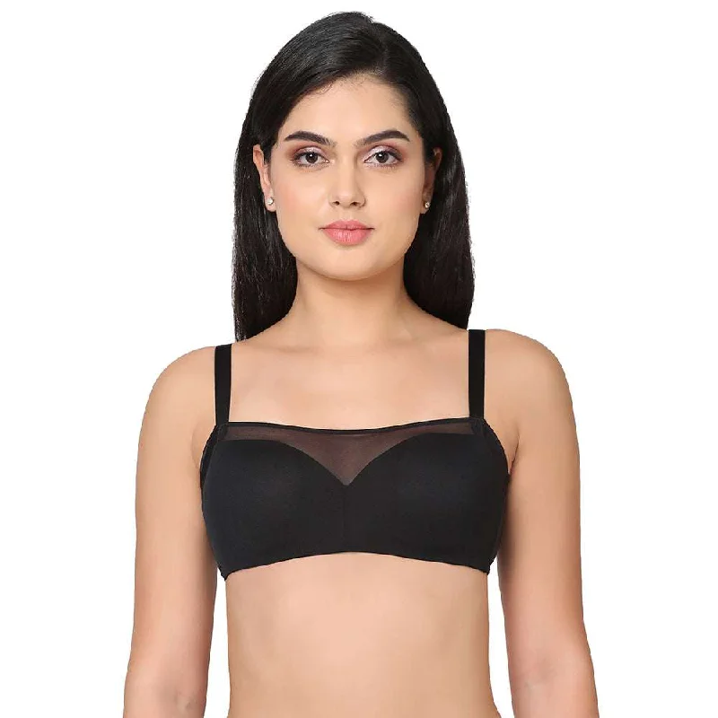 Contour Padded Wired 3/4th Cup Full Coverage Mesh Fashion Bra - Black