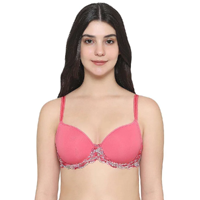 Embrace Lace Contour Padded Wired 3/4th Cup Everyday Wear Medium coverage T-Shirt Bra - Pink