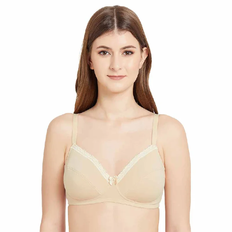 Essentials Non-padded Non-wired Full Cup Everyday Wear Cotton Blend T-Shirt Bra - Beige