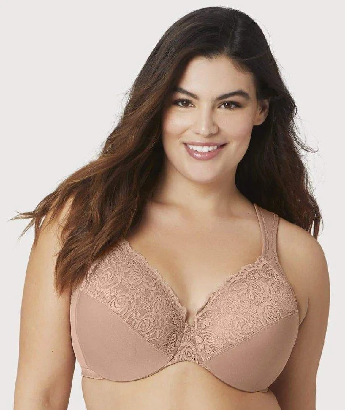 Glamorise Low Cut WonderWire Lace Bra  - Cappuccino