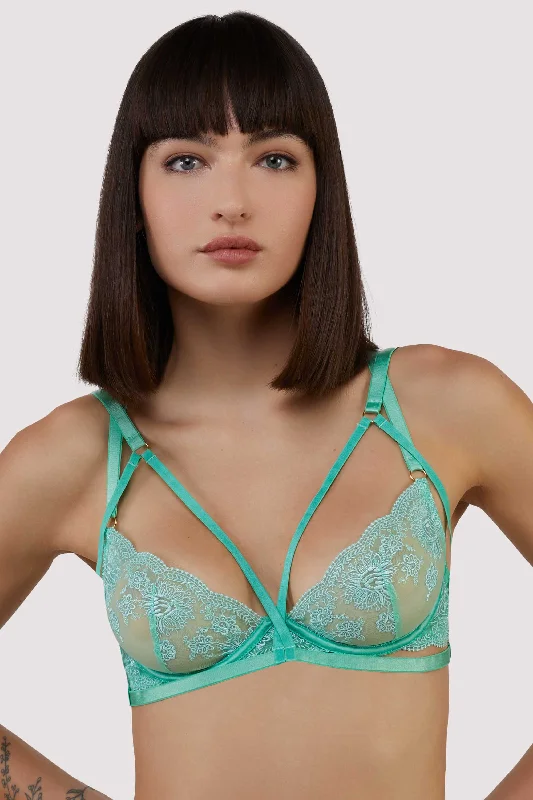 Sarina Green Embroidery Strap Plunge Bra With Detachable Harness