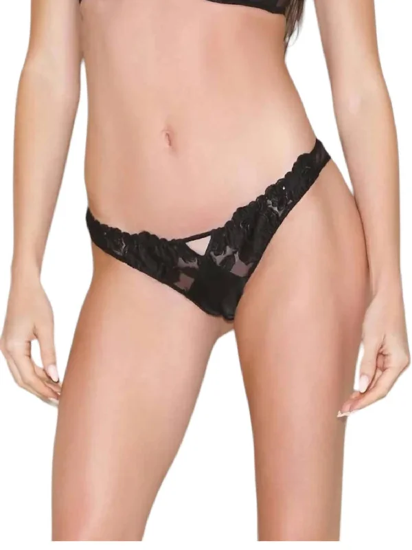 Rose Logo High Leg Thong In Black