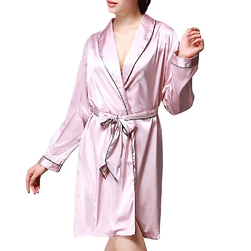 Sexy pajamas Woman sleeping clothes sexy Fashion Silk Womens Solid Color Satin Robe Pajamas Sleepwear Bathrobe With  7.2 0.5