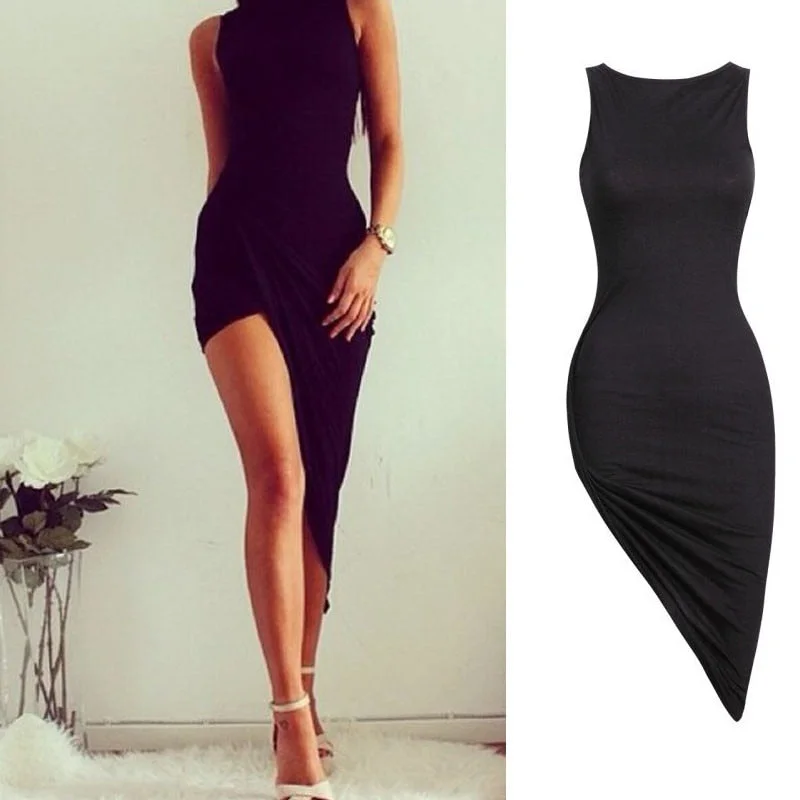 Sexy Women Sleeveless Bandage Bodycon Party Cocktail Long Dress 2019 Summer Irregular Hem Sexy Dress Women Vestidos