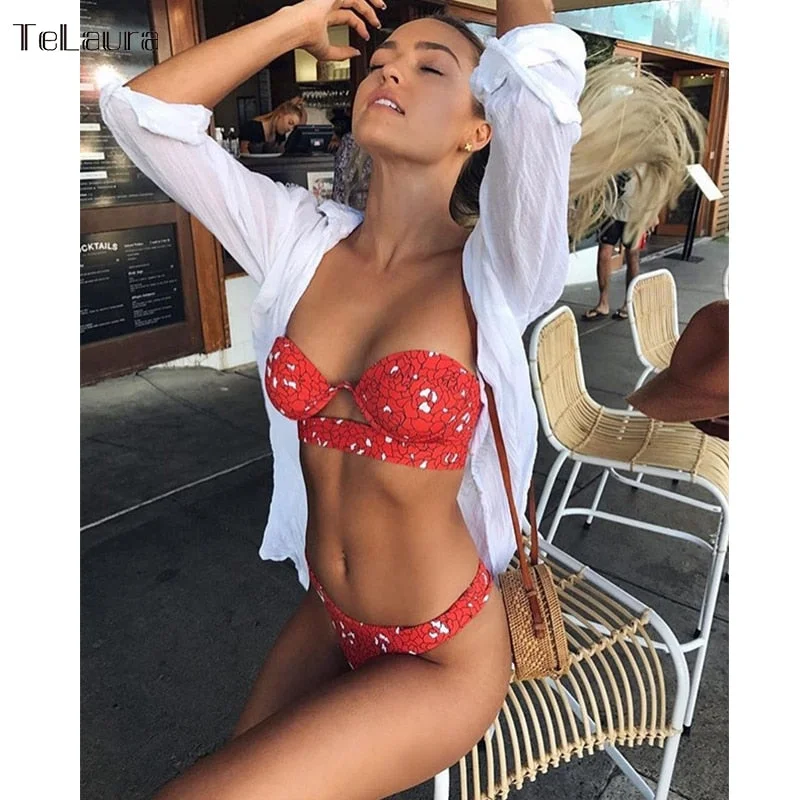 TeLaura 2018 Sexy Bikini Swimwear Women Swimsuit Push Up Bandage Bikini Set Hollow Out Beachwear Biquini Bathing Suit Female