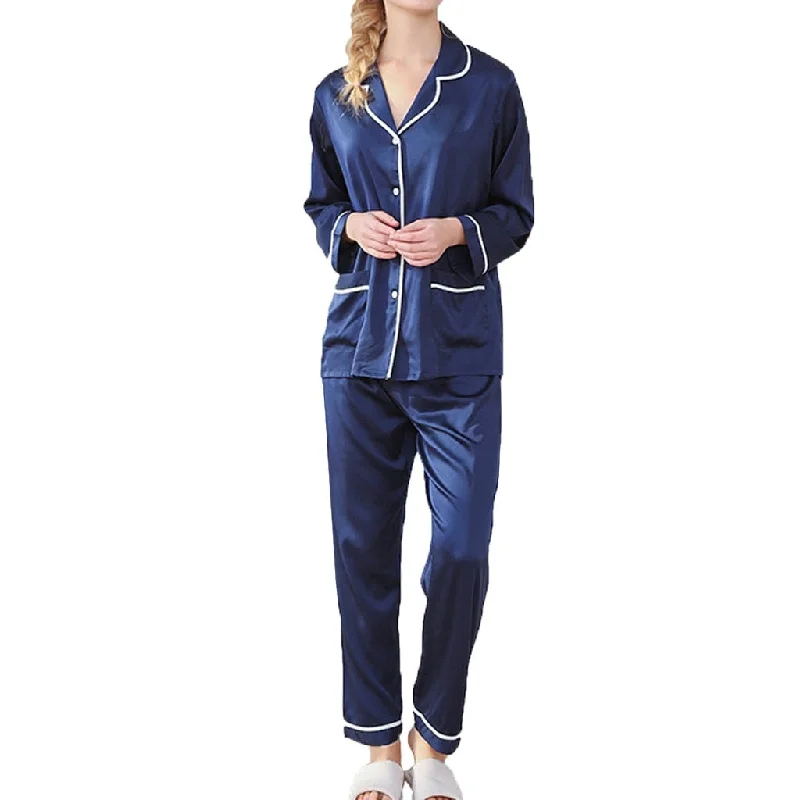 Woman sleeping wearing Fashion Silk Womens Solid Color Satin Button-Down Pajamas Set  Bride Sleepwear Sleeping sexy  6.27 0.5