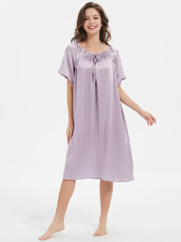 Silk Chemises Short-sleeve Ruched Silk Nightgown For Women