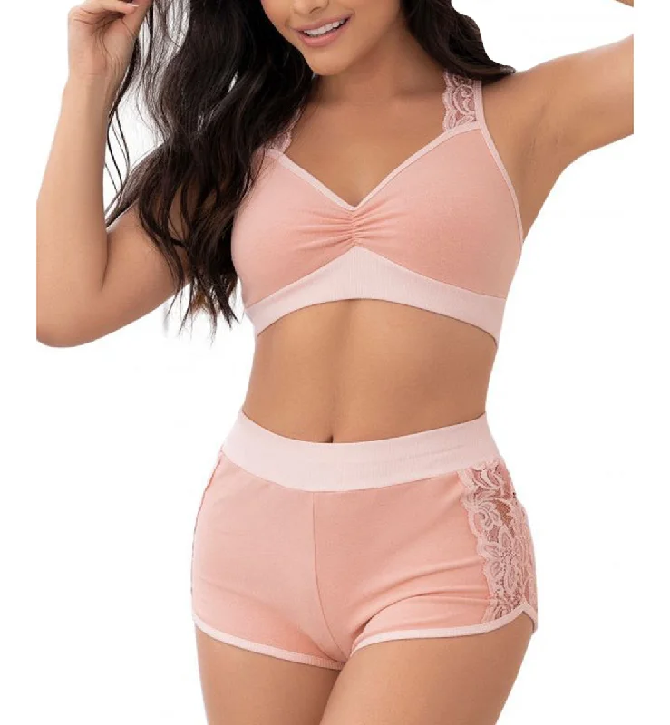 Mapale 2 Piece PJ Set: Racer Crop Top & Cheeky Short (7389) - Rose