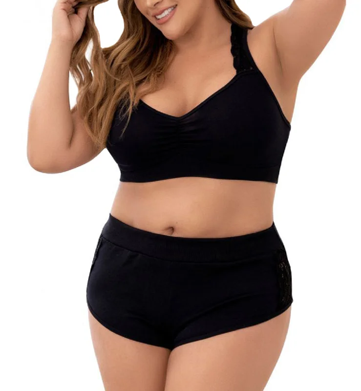 Mapale 2 Piece PJ Set: Racer Crop Top & Cheeky Short PLUS size (7389X) - Black