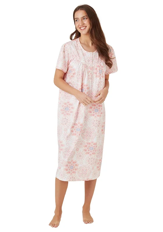 Marlon Pastel Cotton Short Sleeve Long Nightdress, Pink