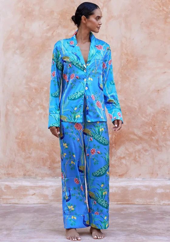 The Night Store Peacock Luxurious Pyjama Set, Blue