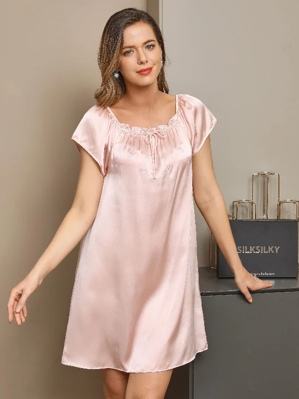 Pure Silk Solid Color Cute Nightgown