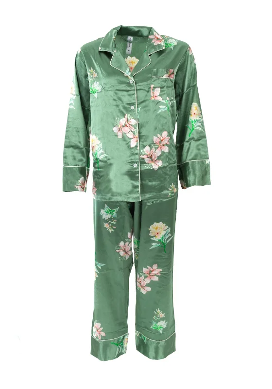 Serafina Collection Floral Satin Pyjama Set, Green