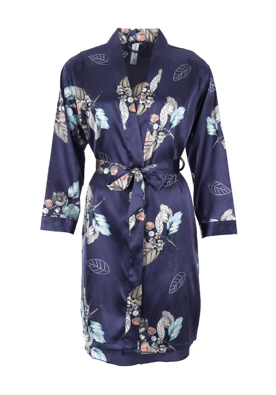 Serafina Collection Floral Satin Robe and Nightdress Set, Blue