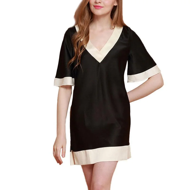 Women's Silk Nightgown Nightshirt blue and black two color sleepwear