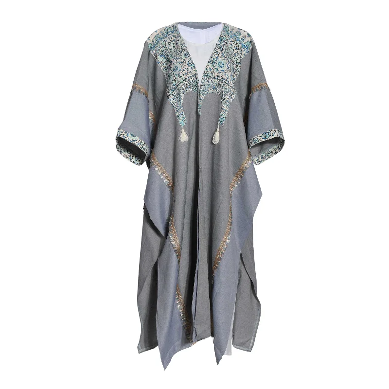 Fahm Dress & Abaya White and Multi-color Set, Free Size