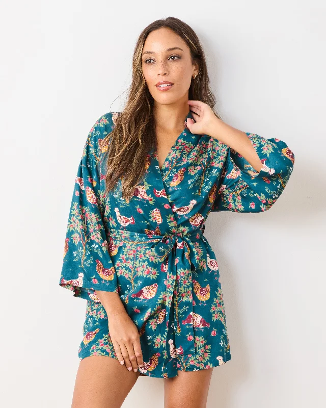 Hen House - Satin Glam Mini Robe - Navy