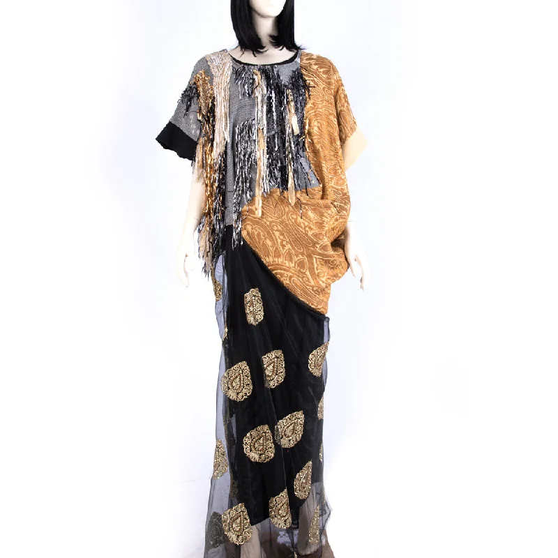 Montaha Black Gold Mustard Kaftan One Size