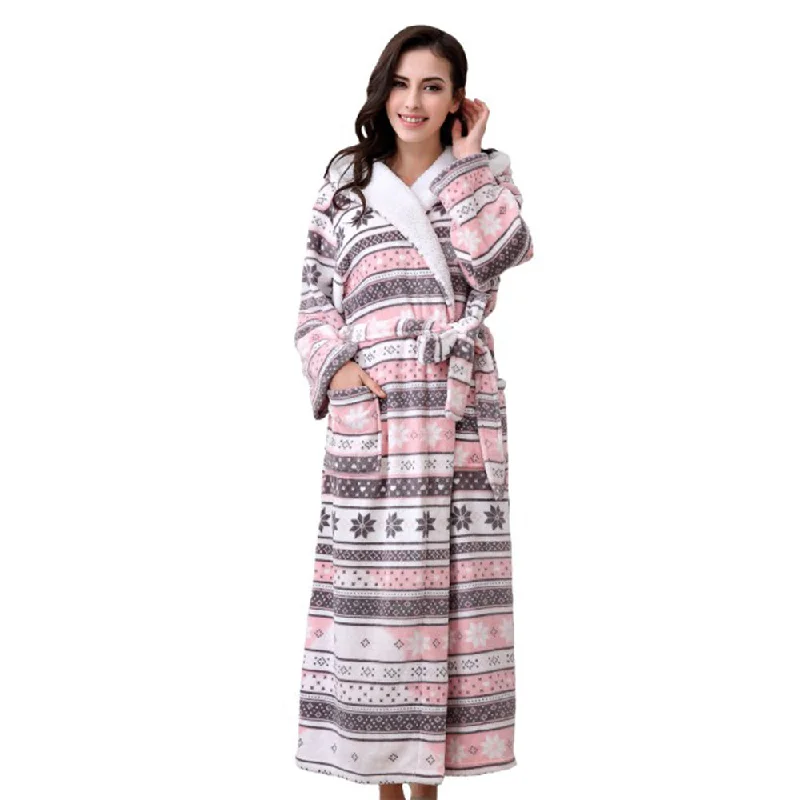 RH Hooded Bathrobe Women's Printed Long Fleece Warm Spa Robe Sleepwear RHW2800