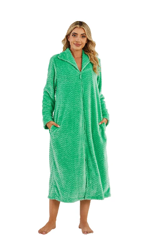 RH Women's Soft Zip Up Front Long Dressing Fleece Robe Housecoat Lounge RHW2856