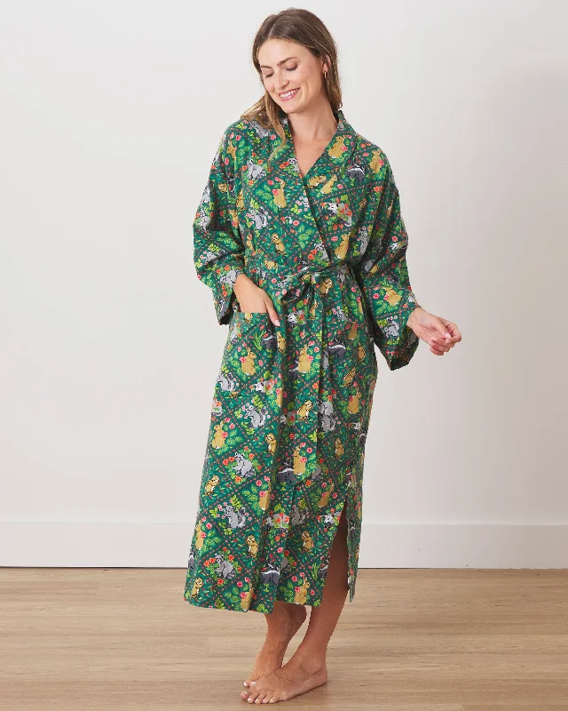 Woodland Critters - Lightweight Flannel Robe - Fern